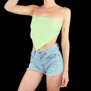 Vintage green and white gingham scarf top